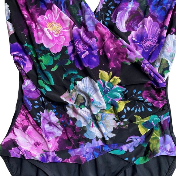 Magicsuit One Piece Swimsuit Size 10 Purple Floral Slimming Wrap Underwire $166 - Picture 3 of 10